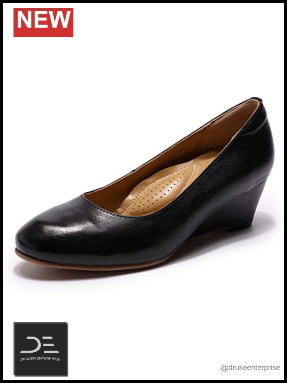 Women's Sheepskin Leather Mid Heel Wedge Pumps - Comfortable Work Shoes